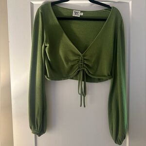 Princess Polly forest green knit long sleeve, adjustable front cropped top